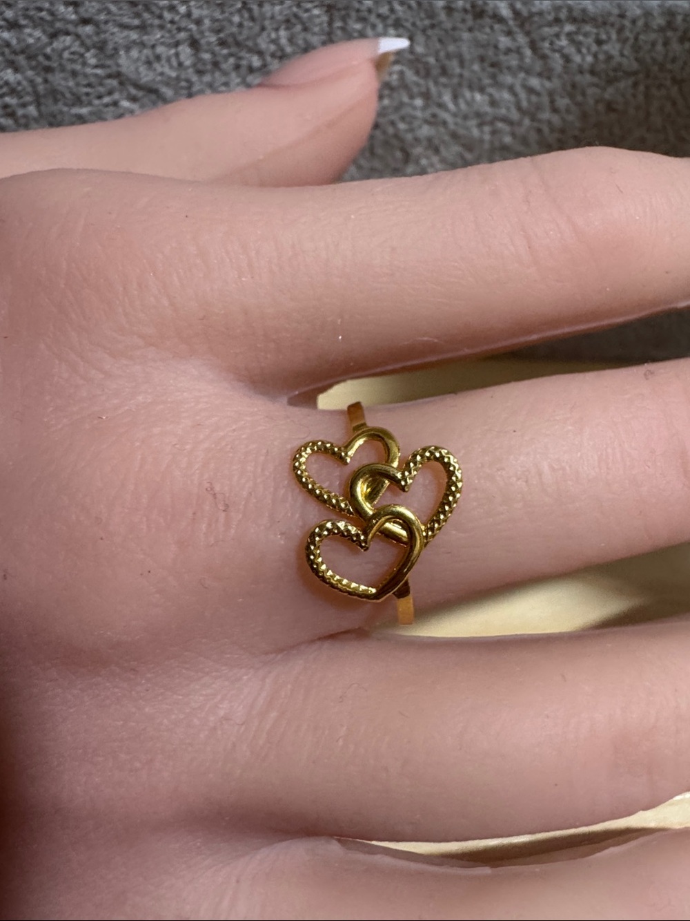 Gold Triple Linked Heart Ring for Women